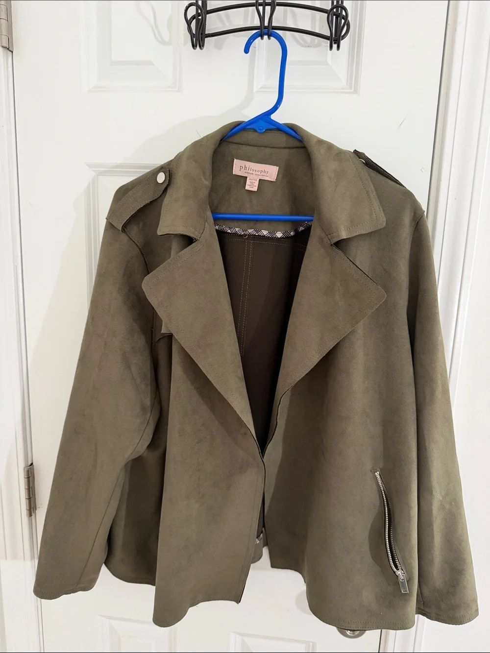 Philosophy Olive Green Faux Leather Moto Jacket Size 2X